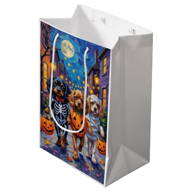 Tibetan Spaniel Dogs In Halloween Costumes Medium Gift Bag (Front Angled)