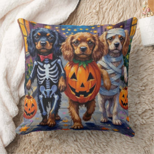 Tibetan Spaniel Dogs In Halloween Costumes Throw Pillow