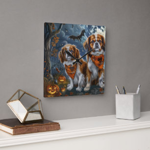Tibetan Spaniel Halloween Spooky Square Wall Clock