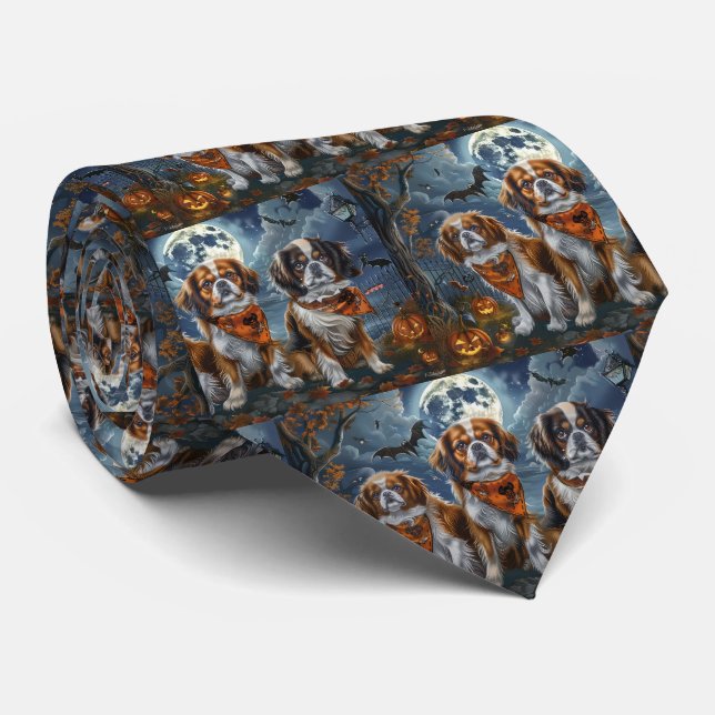 Tibetan Spaniel Halloween Spooky  Tie (Rolled)