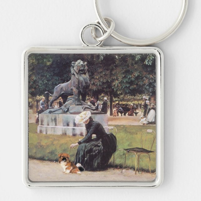 Tibetan Spaniel in the Park Keychain (Front)
