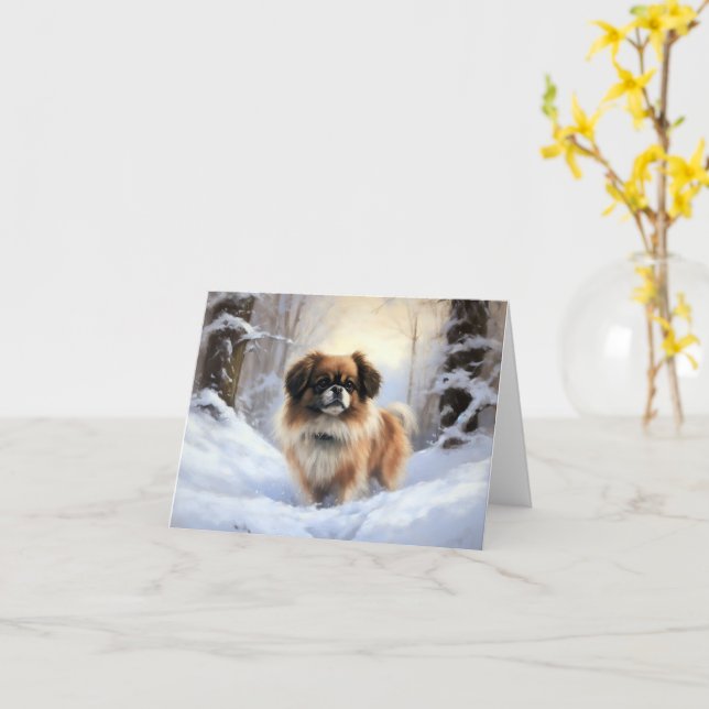 Tibetan Spaniel Let It Snow Christmas  Card (Yellow Flower)