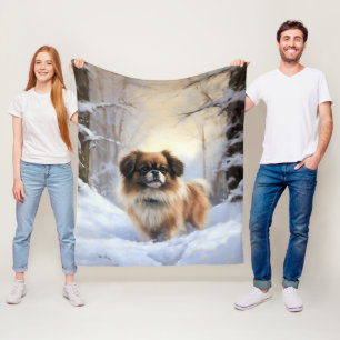 Tibetan Spaniel Let It Snow Christmas Fleece Blanket
