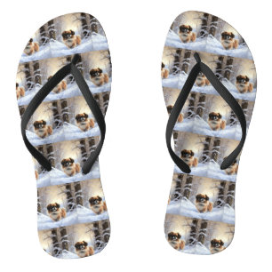 Tibetan Spaniel Let It Snow Christmas Flip Flops
