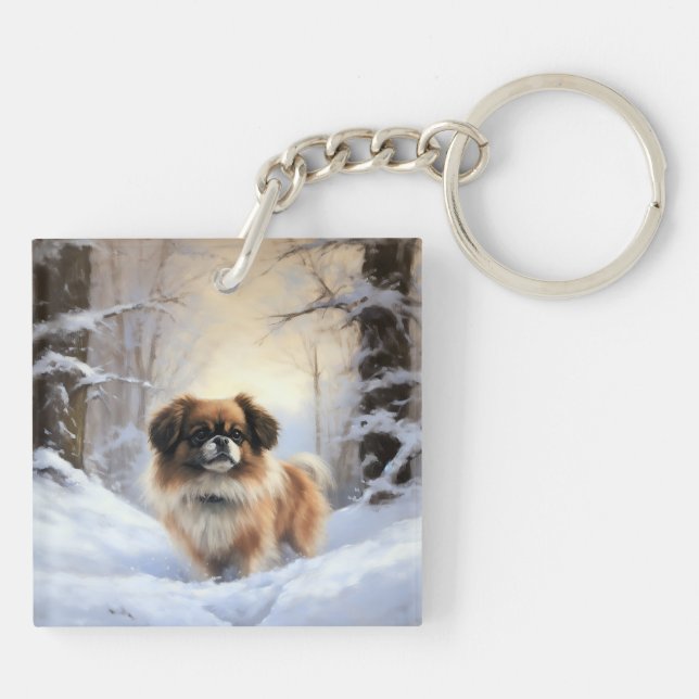 Tibetan Spaniel Let It Snow Christmas  Keychain (Back)