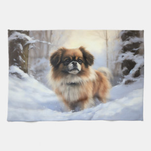 Tibetan Spaniel Let It Snow Christmas Kitchen Towel