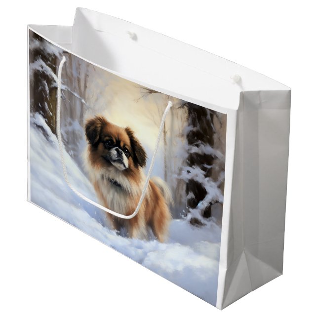 Tibetan Spaniel Let It Snow Christmas  Large Gift Bag (Front Angled)