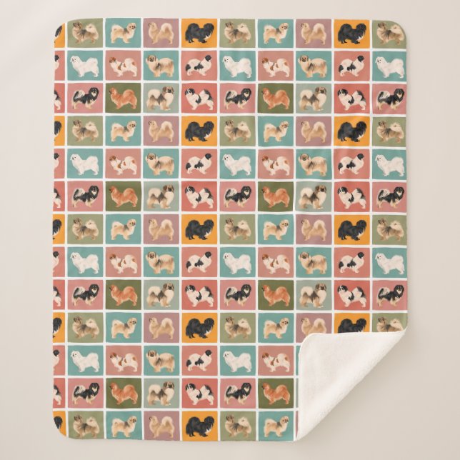 Tibetan Spaniel Multi Coloured Sherpa Blanket (Front)