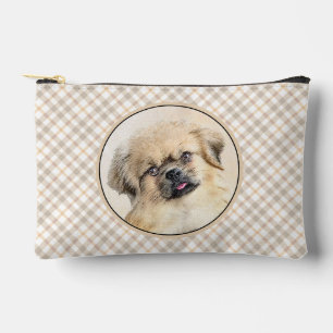Tibetan Spaniel Painting Cream and White Dog Art Accessory Pouch