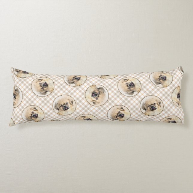 Tibetan Spaniel Painting Cream and White Dog Art Body Pillow (Front)