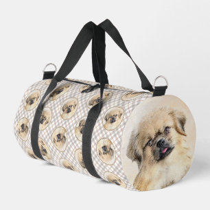 Tibetan Spaniel Painting Cream and White Dog Art Duffle Bag