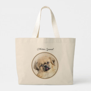 Tibetan Spaniel Painting Cream and White Dog Art Large Tote Bag