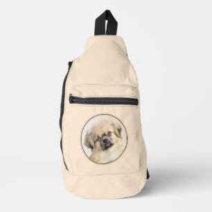 Tibetan Spaniel Painting Cream and White Dog Art Sling Bag