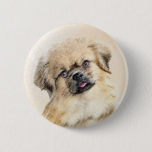 Tibetan Spaniel Painting - Cute Original Dog Art 2 Inch Round Button