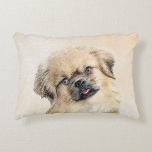 Tibetan Spaniel Painting - Cute Original Dog Art Accent Pillow