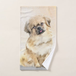 Tibetan Spaniel Painting - Cute Original Dog Art Bath Towel Set