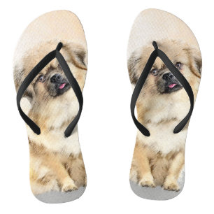 Tibetan Spaniel Painting - Cute Original Dog Art Flip Flops