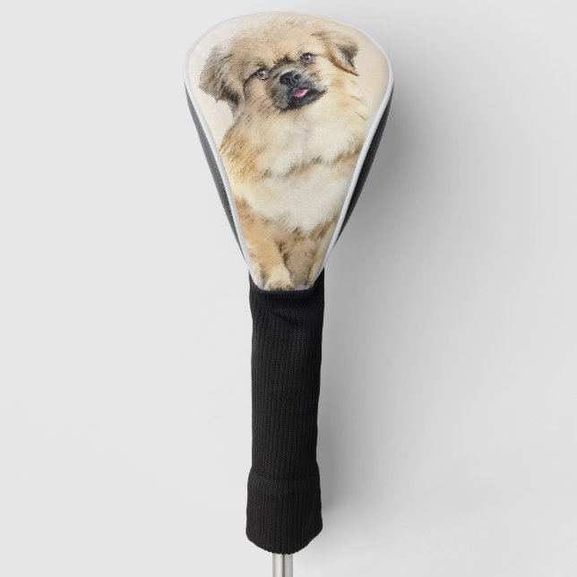 Tibetan Spaniel Painting - Cute Original Dog Art Golf Head Cover (Front)