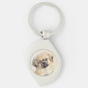 Tibetan Spaniel Painting - Cute Original Dog Art Keychain