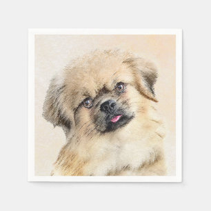 Tibetan Spaniel Painting - Cute Original Dog Art Napkin