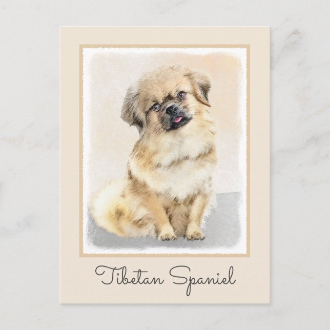 Tibetan Spaniel Painting - Cute Original Dog Art Postcard (Front)