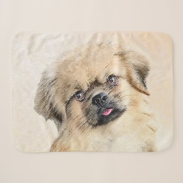 Tibetan Spaniel Painting - Cute Original Dog Art Sherpa Blanket (Front (Horizontal))