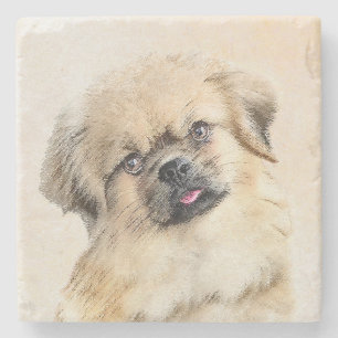 Tibetan Spaniel Painting - Cute Original Dog Art Stone Coaster