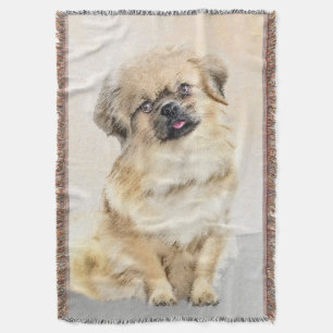 Tibetan Spaniel Painting - Cute Original Dog Art Throw Blanket