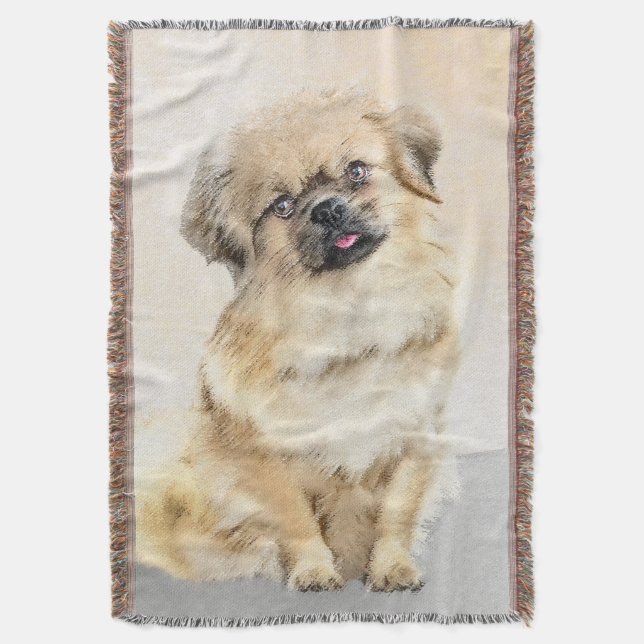 Tibetan Spaniel Painting - Cute Original Dog Art Throw Blanket (Front Vertical)