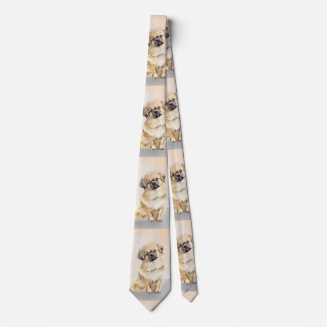 Tibetan Spaniel Painting - Cute Original Dog Art Tie (Front)