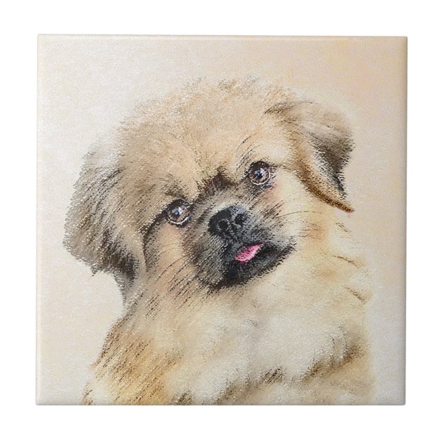Tibetan Spaniel Painting - Cute Original Dog Art Tile (Front)
