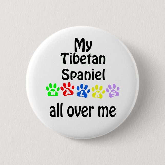 Tibetan Spaniel Walks Design 2 Inch Round Button (Front)
