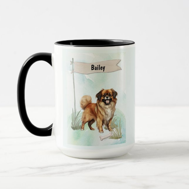 Tibetan Spaniel Watercolor Personalized Dog Mug (Left)