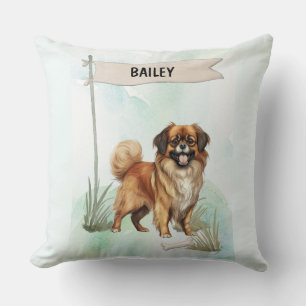 Tibetan Spaniel Watercolor Personalized Dog Throw Pillow