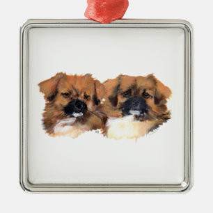 Tibetan Spaniels Head Study Metal Ornament