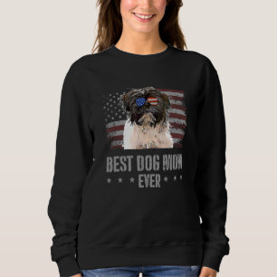 Tibetan Terrier Best Dog Mom Ever Retro Usa Americ Sweatshirt