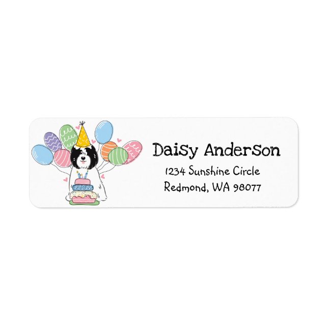 Tibetan Terrier Birthday Return Address Label (Front)