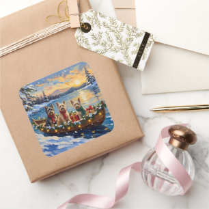 Tibetan Terrier Christmas Boat Holiday Square Sticker