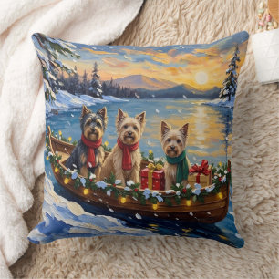 Tibetan Terrier Christmas Boat Holiday Throw Pillow