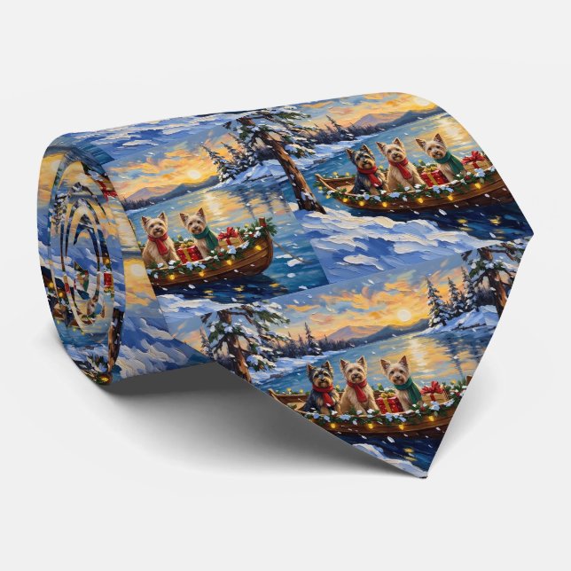 Tibetan Terrier Christmas Boat Holiday Tie (Rolled)