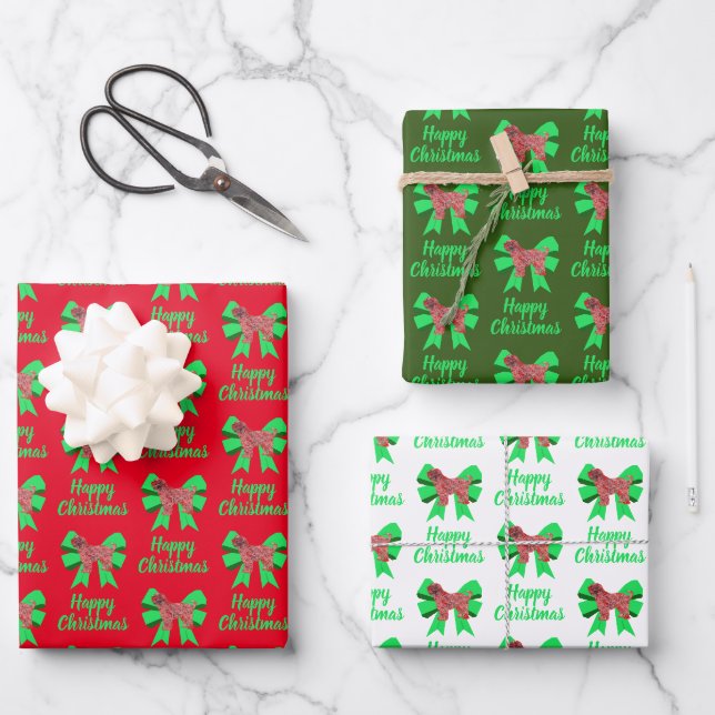 Tibetan Terrier Christmas Dog & Green Bow Wrapping Paper Sheet (Front)