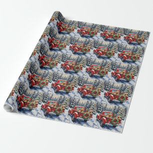 Tibetan Terrier Christmas Red Truck Holiday Wrapping Paper