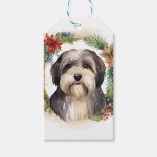 Tibetan Terrier Christmas Wreath Festive Pup  Gift Tags