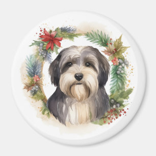 Tibetan Terrier Christmas Wreath Festive Pup  Magnet