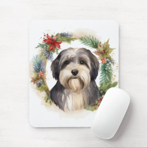 Tibetan Terrier Christmas Wreath Festive Pup  Mouse Pad