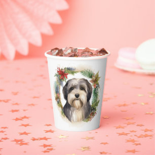 Tibetan Terrier Christmas Wreath Festive Pup  Paper Cups