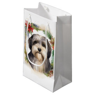 Tibetan Terrier Christmas Wreath Festive Pup  Small Gift Bag