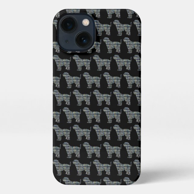Tibetan Terrier Cute TT Dog Silhouette Grid Black iPhone Case (Back)