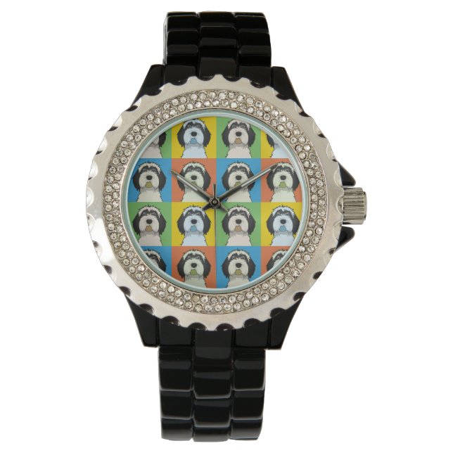Tibetan Terrier Dog Cartoon Pop-Art Watch (Front)