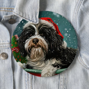Tibetan Terrier Dog Christmas Festive 6 Inch Round Button